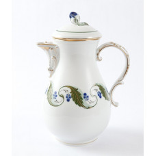 Kaffeekanne, Mahonienranke grün, Früchte blau, Goldadern, Goldrand, V 1,20 l