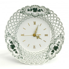 Wanduhr, Voller grüner Weinkranz, Zifferblatt, gold, weißer Rand