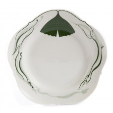 Speiseteller, Ginkgoblatt mit Lösungsmalerei, grün, weißer Rand, ø 25,5 cm