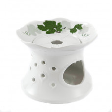 Stövchen, Vinum, Weinblatt mit Ranken, grün, weißer Rand, H 12,2 cm