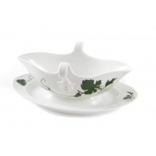 Sauciere, Weinblatt mit Weintraube,gr&uuml;n,mit L&ouml;sungsmalerei,wei&szlig;er Rand, V 0,40 l