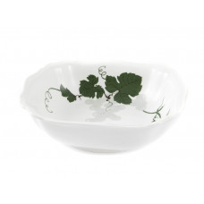 Sch&uuml;ssel, eckig, Weinblatt mit Weintraube,gr&uuml;n,mit L&ouml;sungsmalerei,wei&szlig;er Rand, L 21 cm