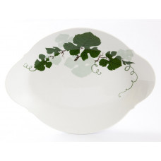 Platte, oval, Weinblatt mit Weintraube,gr&uuml;n,mit L&ouml;sungsmalerei,wei&szlig;er Rand, L 35 cm