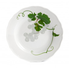Teller, Weinblatt mit Weintraube,grün,mit Lösungsmalerei,weißer Rand, ø 20 cm