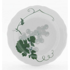 Teller, Weinblatt mit Weintraube,grün,mit Lösungsmalerei,weißer Rand, ø 18 cm