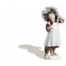 Mädchen m.Kirsch und Spiegel, Bunt staffiert, H 17,5 cm