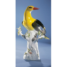 Pirol am Stamm, Bunt staffiert, H 25 cm