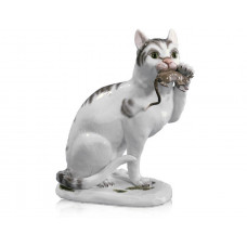 Katze, sitzend mit Maus, Bunt staffiert Katze, sitzend mit Maus, Bunt staffiert