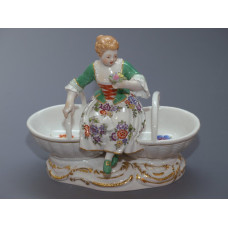 Salzgef&auml;&szlig; м. Ф. О'.Belag,weibl., Бунт и золото staffiert, Блум 2, митте, головни, Л 14 см