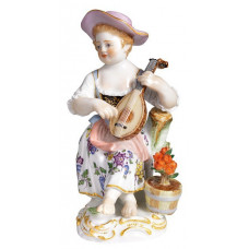 Гärtnerkind м.Laute в вашем,sitzend, Винтаж, Головни и золото staffiert, выс 12 см