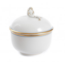 Zuckerdose, Randdekor, Goldband, farbiges группы, farbiger Spiegelfaden, hellblau, Ø 9 см