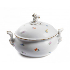 Terrine, rund mit Schnörkel, Gestreute Blümchen, bunt, Goldrand, V 2,25 l