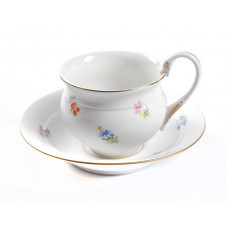 Kaffeetasse m.U., Gestreute Blümchen, bunt, Goldrand, 0,2 l