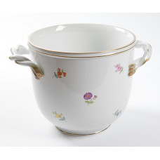 Blumentopf, Gestreute Blümchen, bunt, Goldrand, H 18 cm