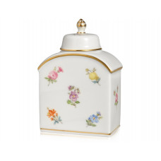 Teedose, Gestreute Blümchen, bunt, Goldrand, H 9,5 cm