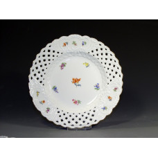 Teller, durchbr., Gestreute Blümchen, bunt, Goldrand, ø 24 cm