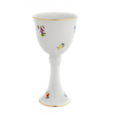 Weinbecher mit Stiel, Gestreute Blümchen, bunt, Goldrand