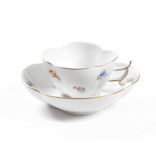 Tasse m.U., Gestreute Blümchen, bunt, Goldrand, 0,15 l