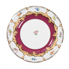 Speiseteller, Gestreute Blümchen, bunt, purpur glasiert, Goldbronze, leicht, ø 28 cm