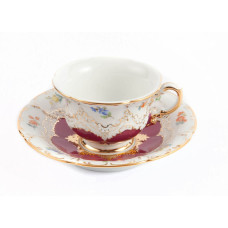 Espressotasse, Gestreute Blümchen, bunt, purpur glasiert, Gold angespitzt, V 0,07 l