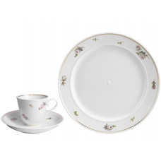 Speiseteller, Weiße Rosen mit Purpurkern, gestreut, Goldfaden, ø 29 cm