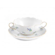 Suppentasse m.U., Gestreute Vergißmeinnicht, bunt, Goldrand, V 0,35 l