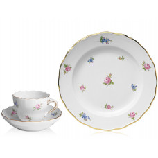 Espressotasse, Gestreute Röschen u. Vergißmeinnicht, bunt, Goldrand, V 0,1 l