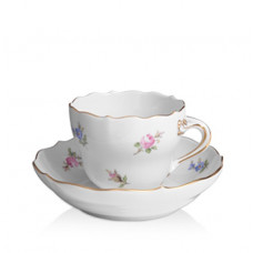 Kaffeetasse m.U., Gestreute Röschen u. Vergißmeinnicht, bunt, Goldrand, V 0,20 l