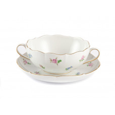 Suppentasse m.U., Gestreute Röschen u. Vergißmeinnicht, bunt, Goldrand, V 0,35 l