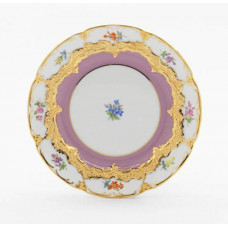 Teller, Gestreute Blümchen, bunt, pink glasiert, Goldbronze, leicht, ø 15,5 cm