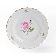 Teller m.H. (o.M. 00479), Rose mitte, bunt, Goldrand, ø 28 cm