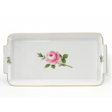 Platte,rechteck., Rose mitte, bunt, Goldrand, L 29 cm