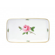 Platte,rechteck., Rose mitte, bunt, Goldrand, L 23 cm