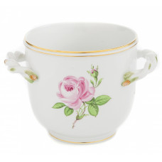 Blumentopf, Rose mitte, bunt, Goldrand, H 11 cm