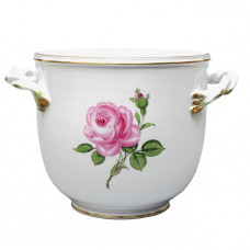 Blumentopf, Rose mitte, bunt, Goldrand, H 18 cm