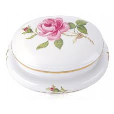 Dose, Rose mitte, bunt, Goldrand, L 12 cm