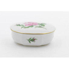 Dose, Rose mitte, bunt, Goldrand, L 9,5 cm