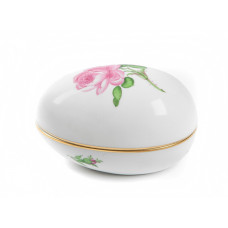 Dose, Rose mitte, bunt, Goldrand, 12x8 cm