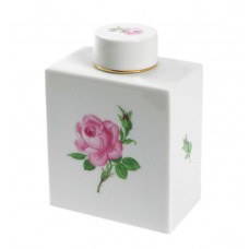 Teedose, Rose mitte, bunt, Goldrand, H 12,6 cm