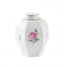 Dose, Rose mitte, bunt, Goldrand, 14,5 cm