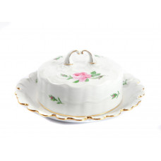 Butterdose, Rose mitte, bunt, Goldrand, 13 cm