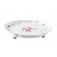 Platte mit F&uuml;&szlig;en, Rose mitte, bunt, Goldrand, 22,5 cm