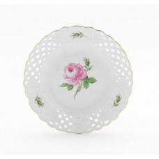 Teller, durchbr., Rose mitte, bunt, Goldrand, ø 15 cm