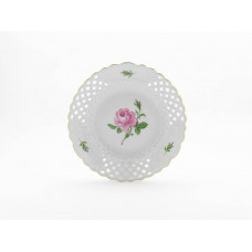 Teller, durchbr., Rose mitte, bunt, Goldrand, ø 24 cm