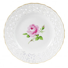 Teller, durchbr., Rose mitte, bunt, Goldrand, ø 21 cm