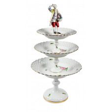 Etagere,durchbr. mit Gärtner, Rose mitte, bunt, Goldrand, H 66 cm