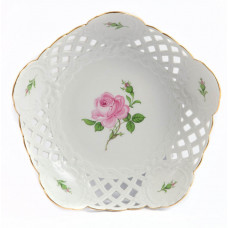 Schale, durchbr., Rose mitte, bunt, Goldrand, ø 23 cm