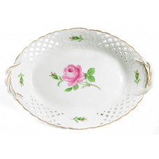 Korb, durchbr.  mit 2 Henkel, Rose mitte, bunt, Goldrand, L 25 cm