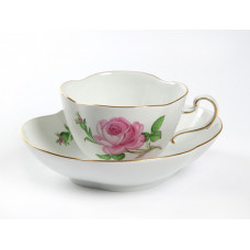 Tasse m.U., Rose mitte, bunt, Goldrand, 0,15 l