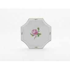 Platte,achteckig, Rose mitte, bunt, Goldfaden bzw. Goldreifen, L 21 cm